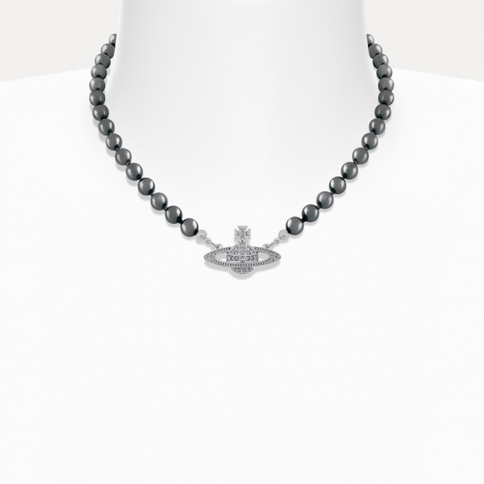 Колье Vivienne Westwood Mini Bas Relief Pearl choker (Dark Grey)
